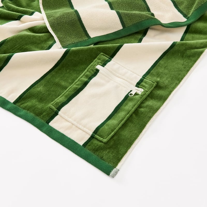 Lorne Green Stripe Luxe Velour Pocket Beach Towel