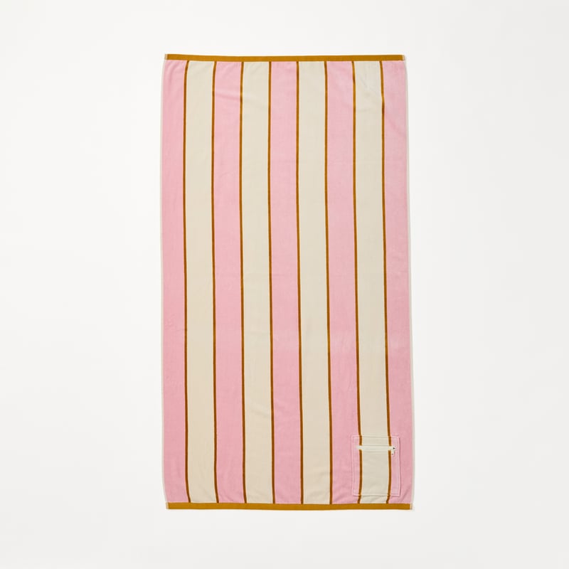 Lorne Pink Stripe Luxe Velour Pocket Beach Towel