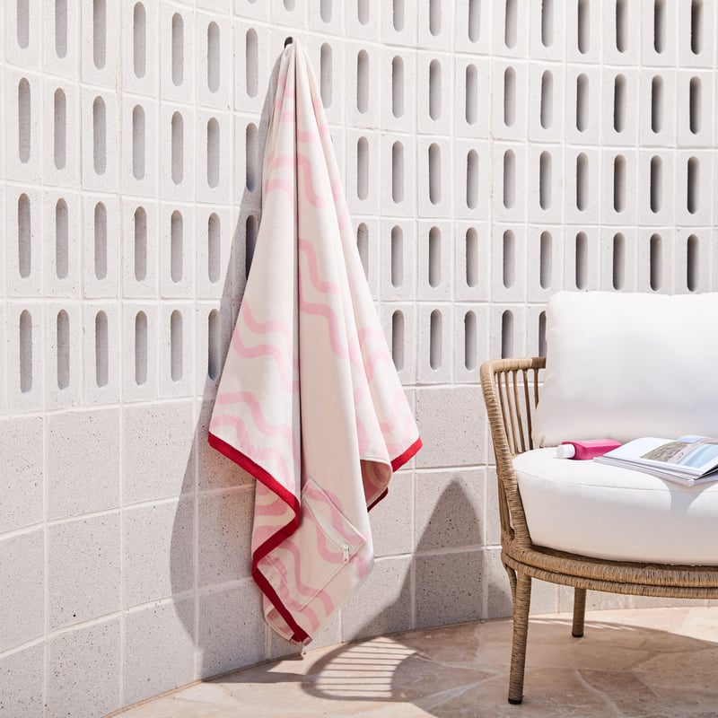 Swell Pink Luxe Velour Pocket Beach Towel