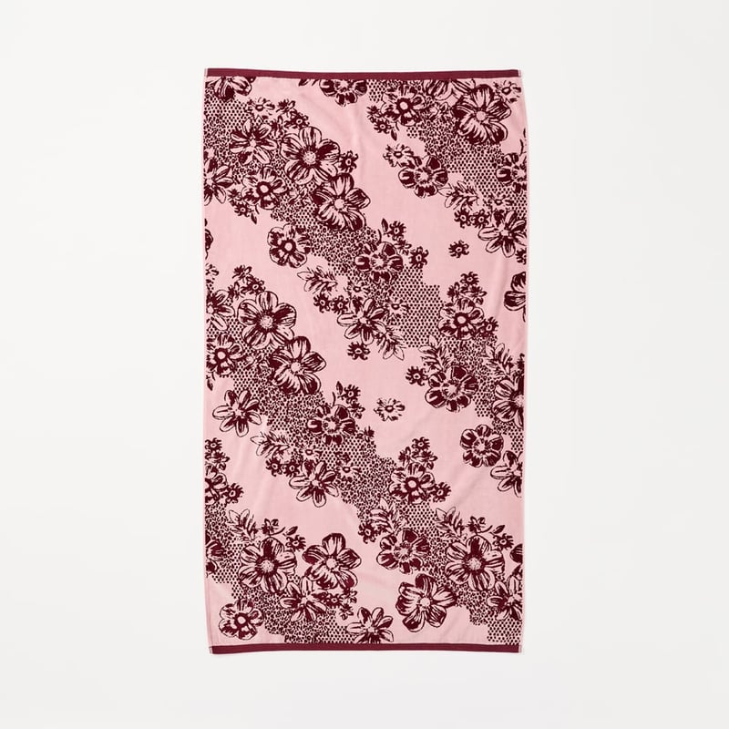 Diagonal Floral Stripe Luxe Velour Beach Towel