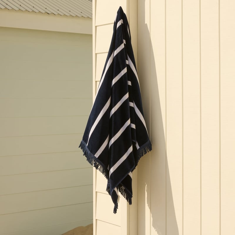 Indigo Stripe Luxe Velour Beach Towel