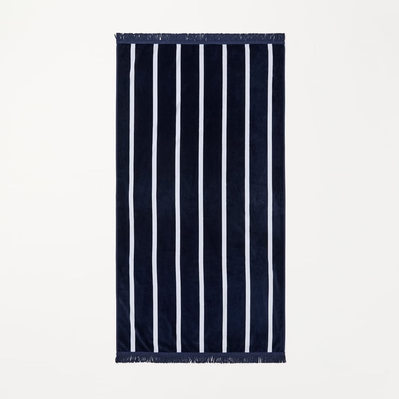 Indigo Stripe Luxe Velour Beach Towel