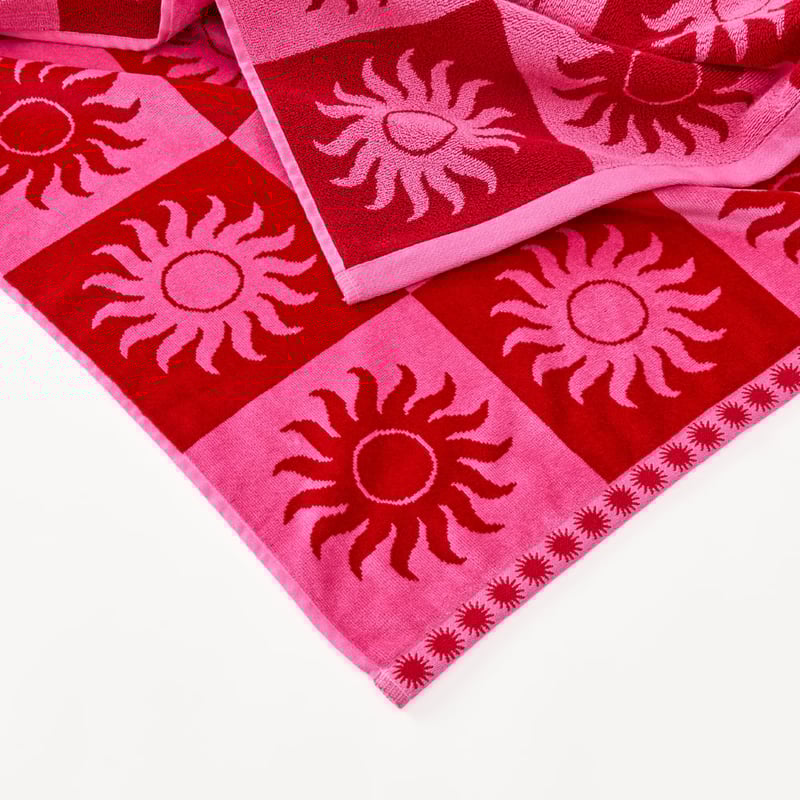 Sundown Pink Luxe Velour Beach Towel