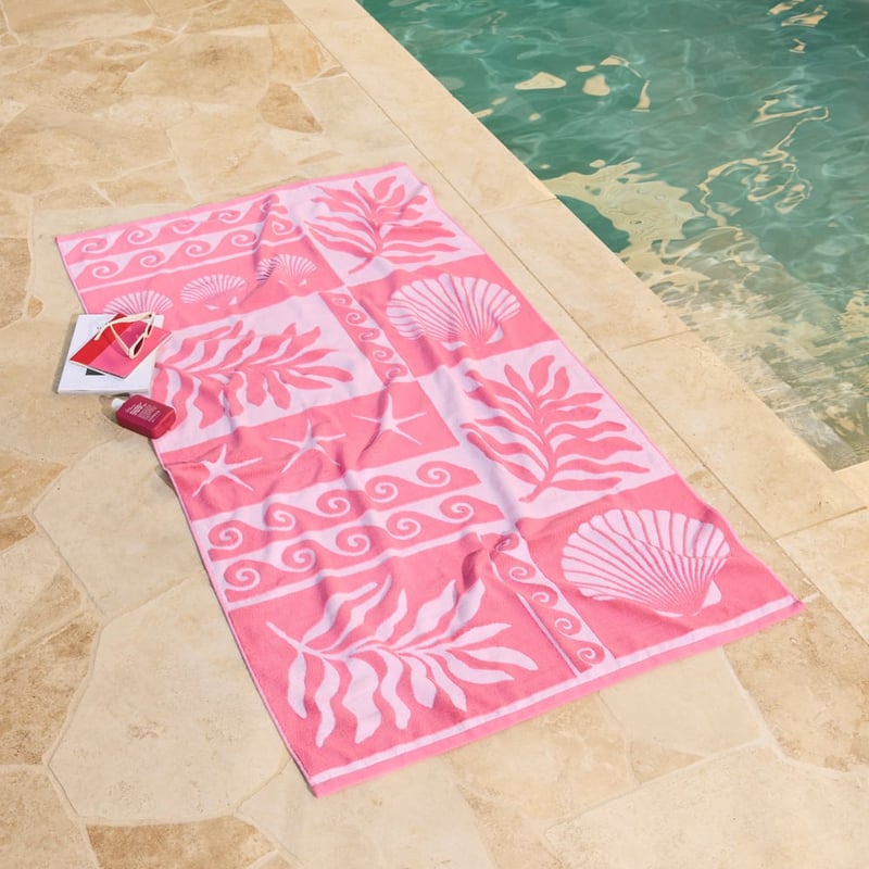 Azalea Pink Motif Terry Textured Beach Towel