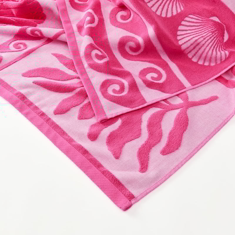 Azalea Pink Motif Terry Textured Beach Towel