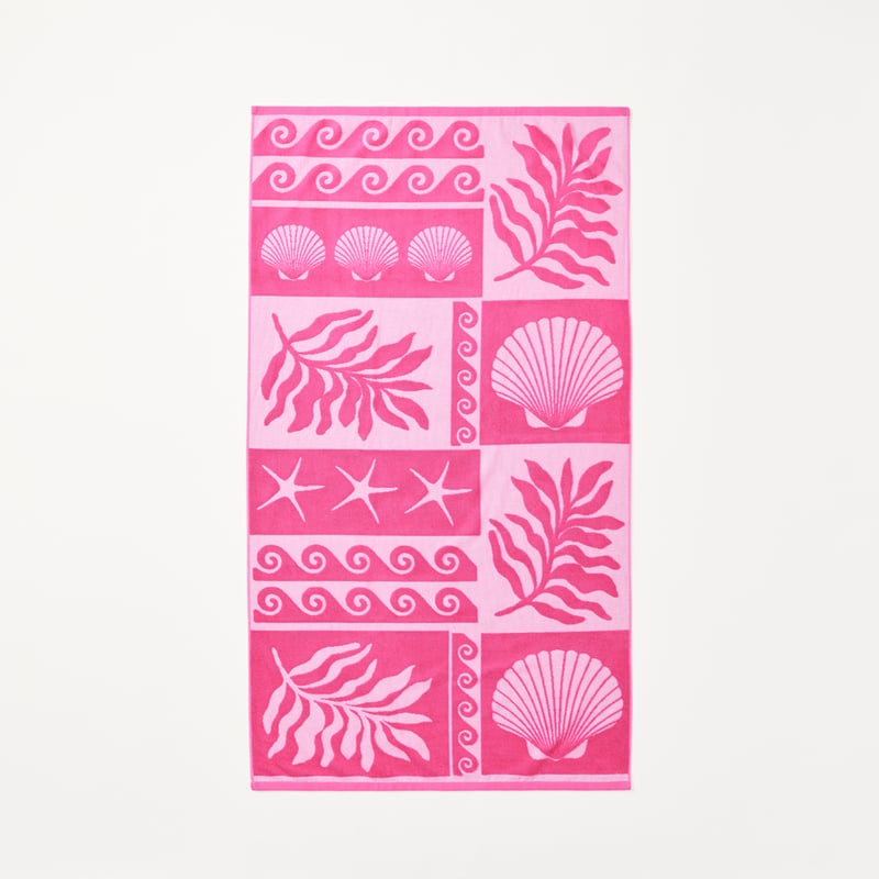 Azalea Pink Motif Terry Textured Beach Towel
