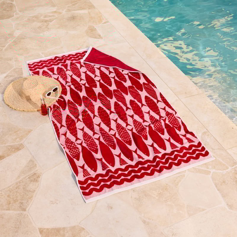 Coral Bay Red Terry Textured Beach Towel