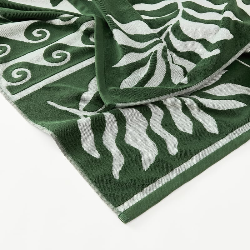 Green Motif Terry Textured Beach Towel