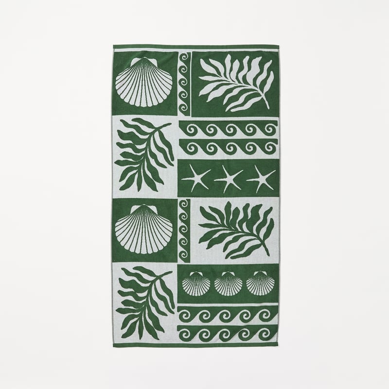Green Motif Terry Textured Beach Towel