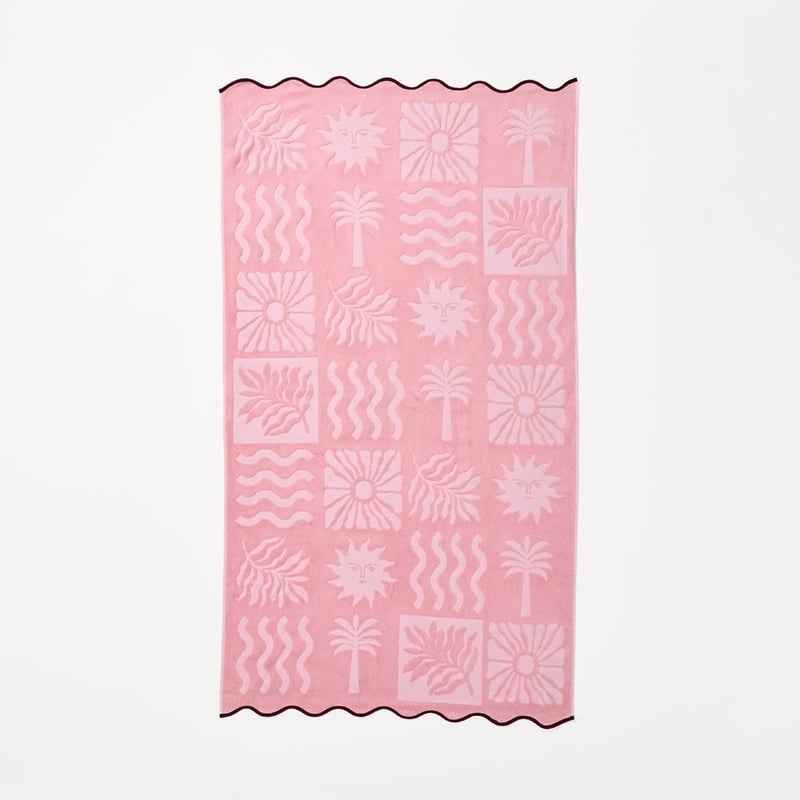 Pink Motif Terry Textured Beach Towel
