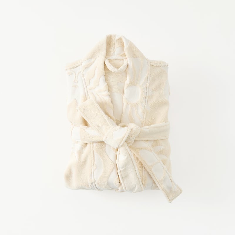 Cream Motif Terry Textured Beach Robe