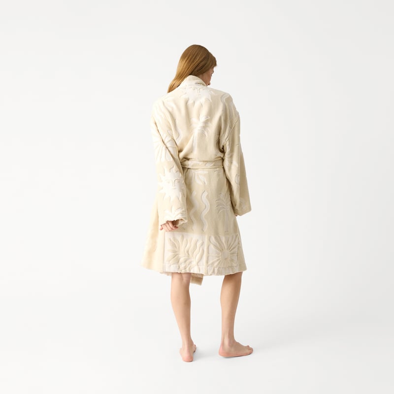 Cream Motif Terry Textured Beach Robe