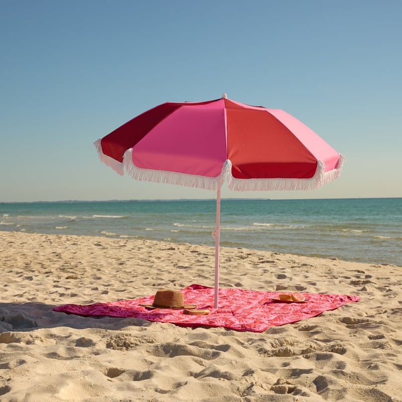 Sundown Pink Cabana & Umbrella Picnic Rug