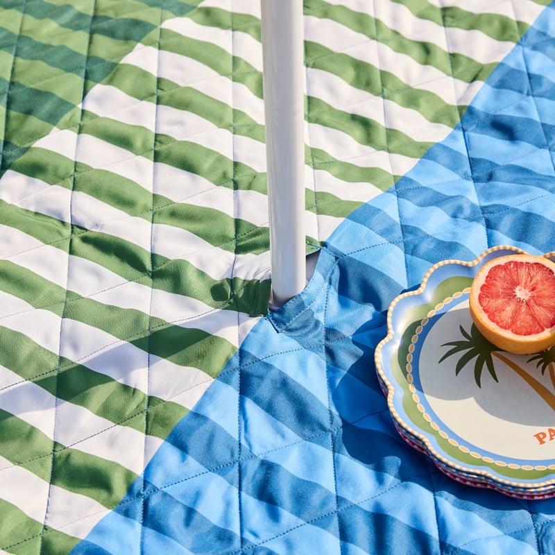 Whitehaven Blue Cabana & Umbrella Picnic Rug