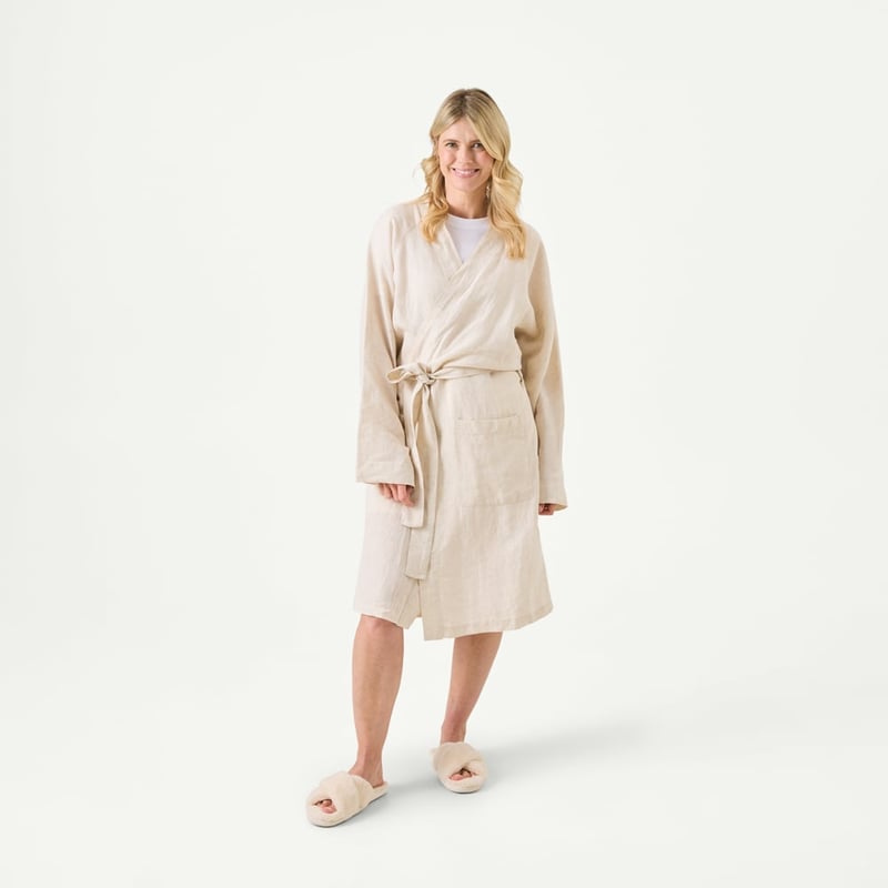 Vintage Washed Natural Linen Robe