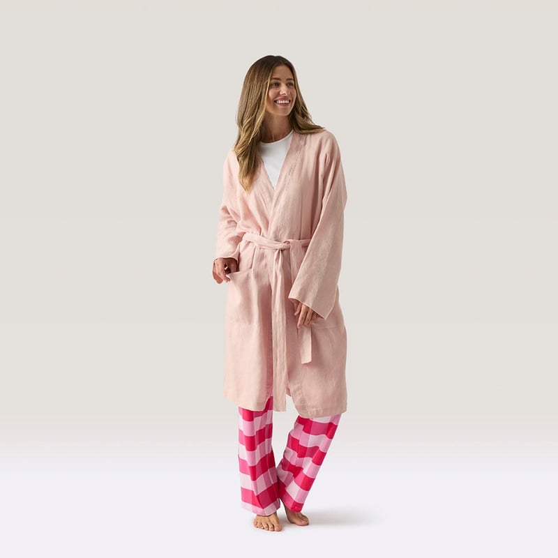 Vintage Washed Nude Pink Linen Robe