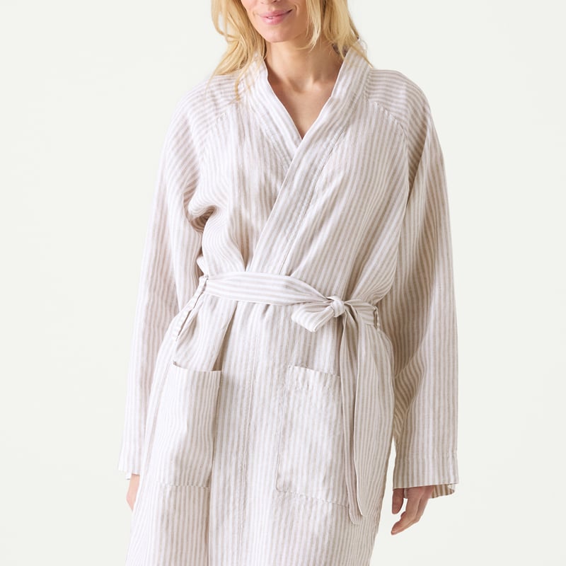 Vintage Washed Linen Linen & White Stripe Robe
