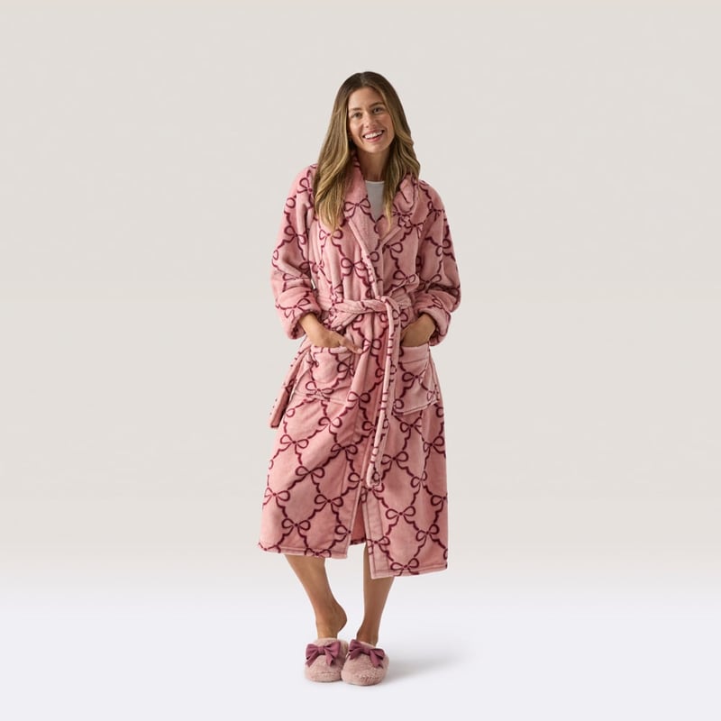 Printed Ultra Soft Pink & Wine Bow Bathrobe