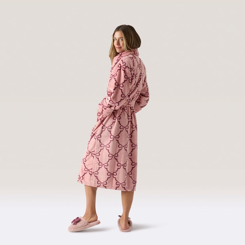 Printed Ultra Soft Pink & Wine Bow Bathrobe