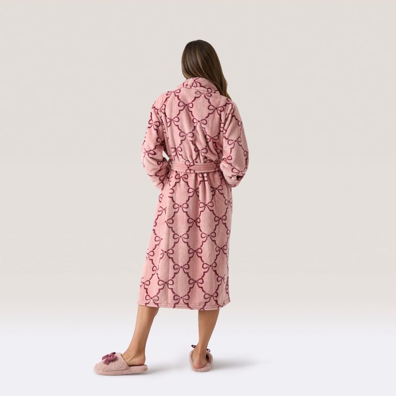 Printed Ultra Soft Pink & Wine Bow Bathrobe