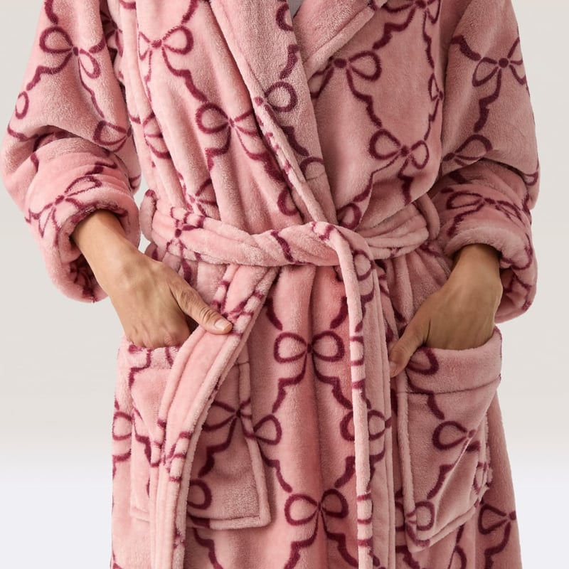 Printed Ultra Soft Pink & Wine Bow Bathrobe