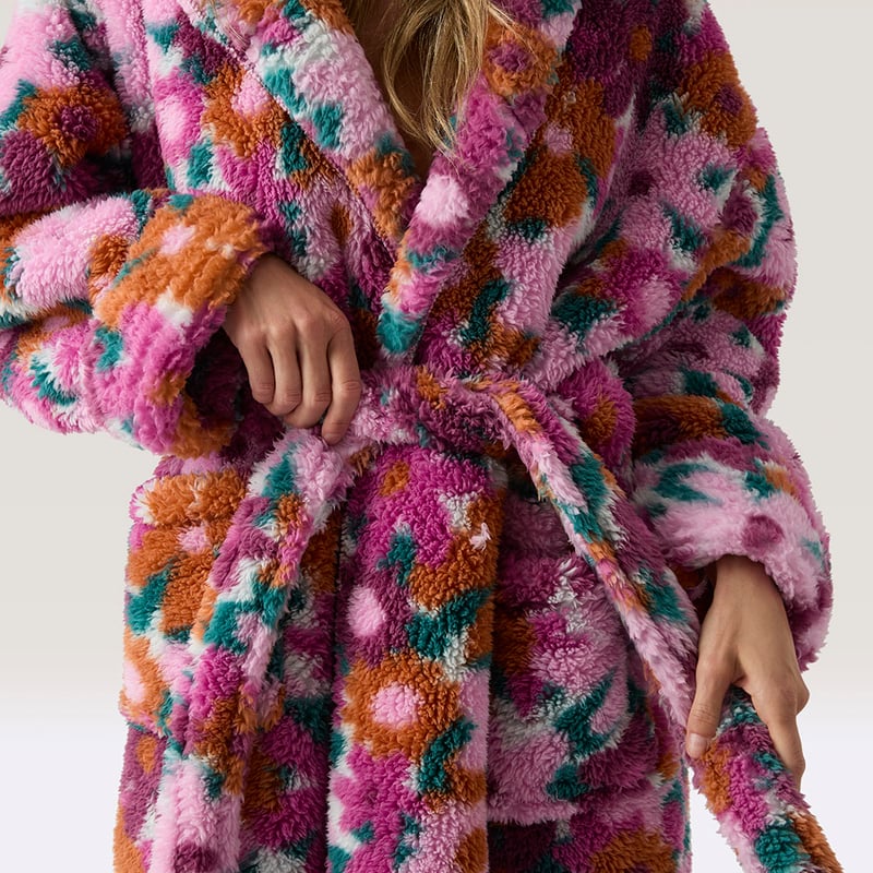 Printed Sherpa Pinks Multi Hooded Robe