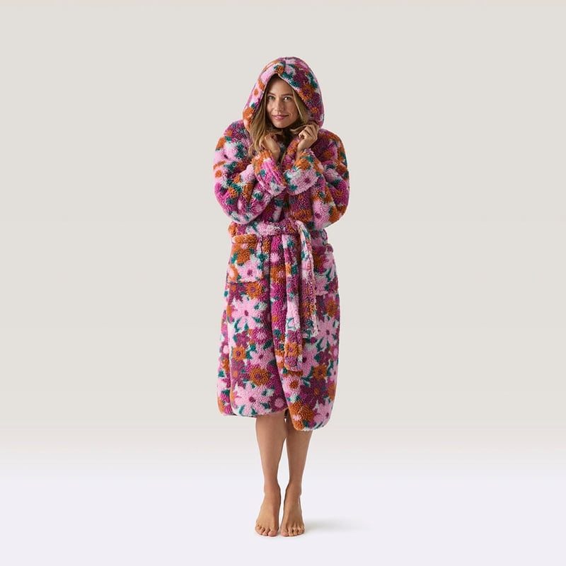 Printed Sherpa Pinks Multi Hooded Robe
