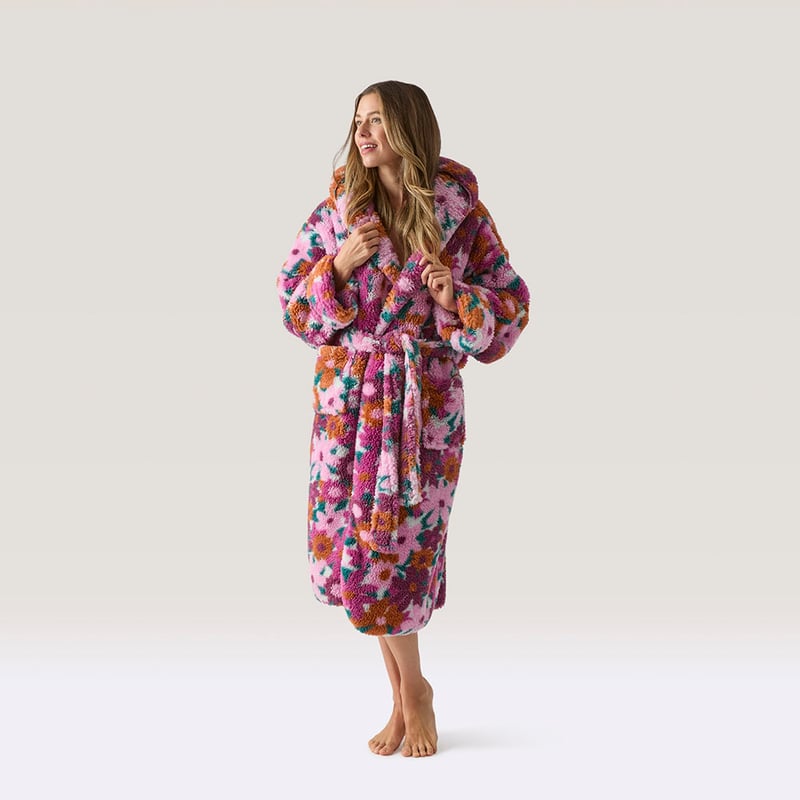 Printed Sherpa Pinks Multi Hooded Robe