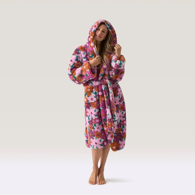 Printed Sherpa Pinks Multi Hooded Robe