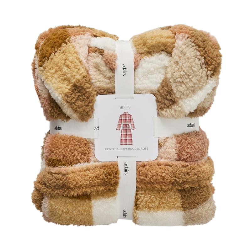Printed Sherpa Earth Check Hooded Robe 