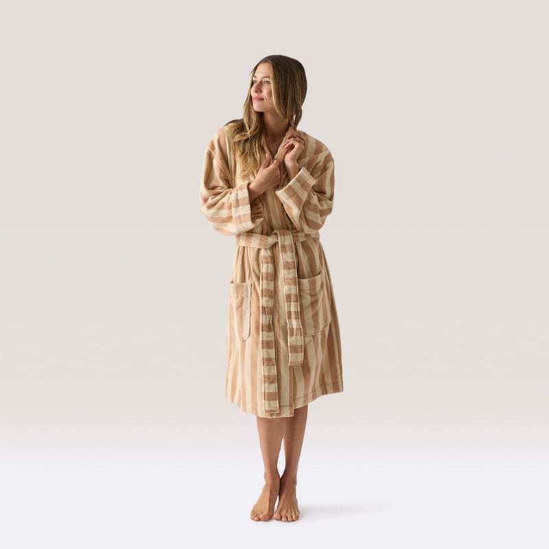 Terry Stripe Almond & Natural Bath Robe
