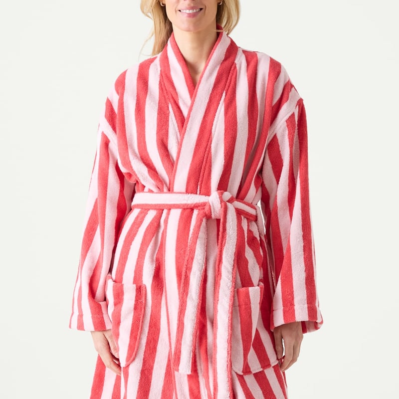 Terry Stripe Pink & Red Bath Robe