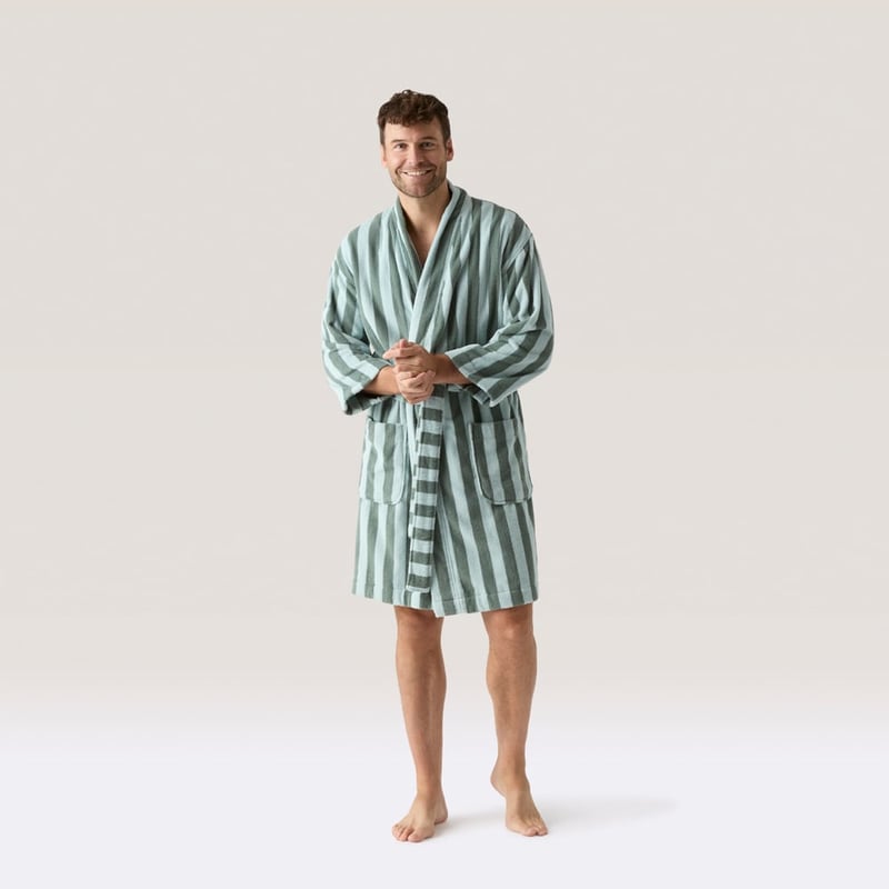 Terry Stripe Seagrass & Aquamarine Bath Robe