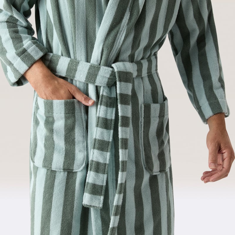 Terry Stripe Seagrass & Aquamarine Bath Robe