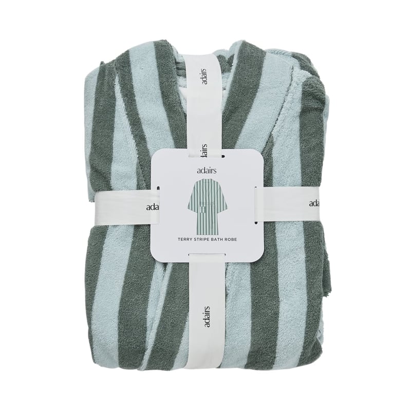 Terry Stripe Seagrass & Aquamarine Bath Robe