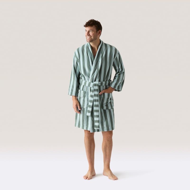 Terry Stripe Seagrass & Aquamarine Bath Robe
