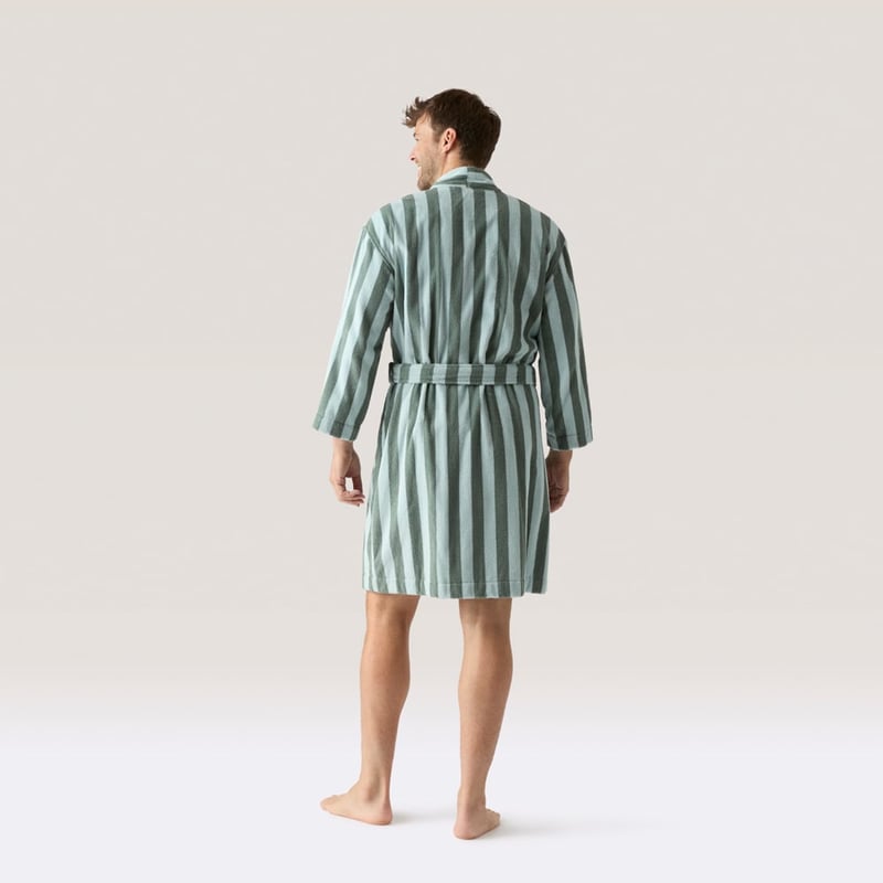 Terry Stripe Seagrass & Aquamarine Bath Robe