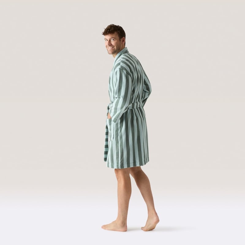 Terry Stripe Seagrass & Aquamarine Bath Robe