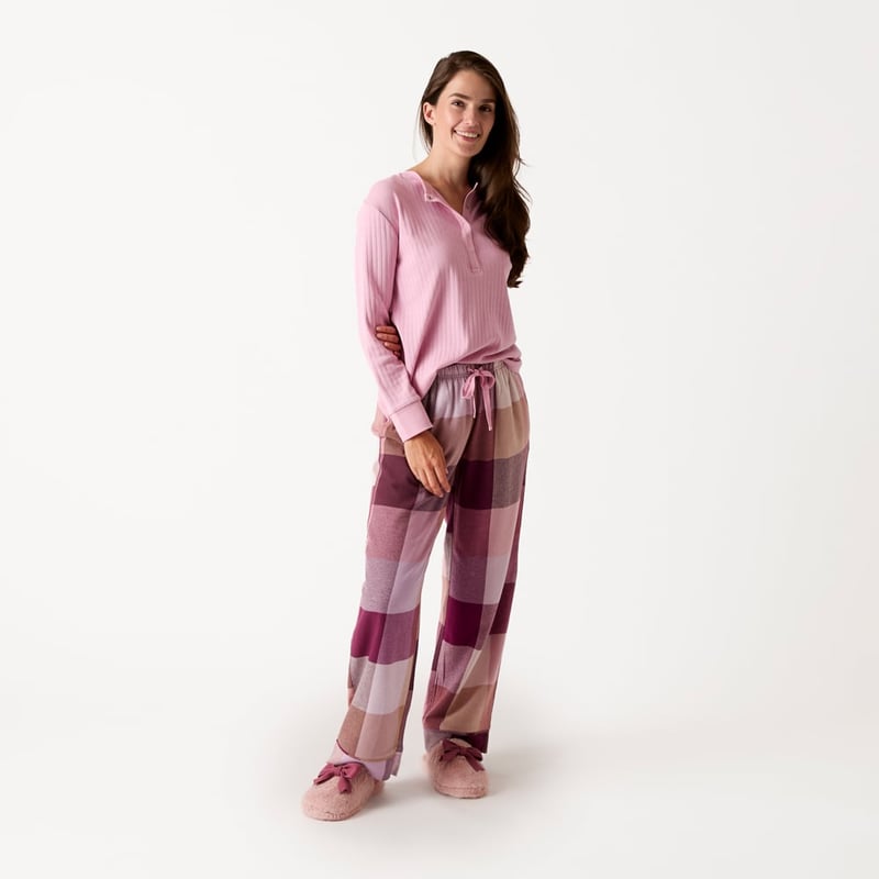 Womens Flannelette Mulberry Long Pyjama Set