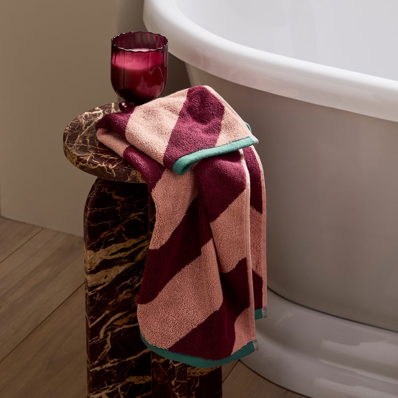 Diagonal Stripe Wine & Antique Pink Towel Range