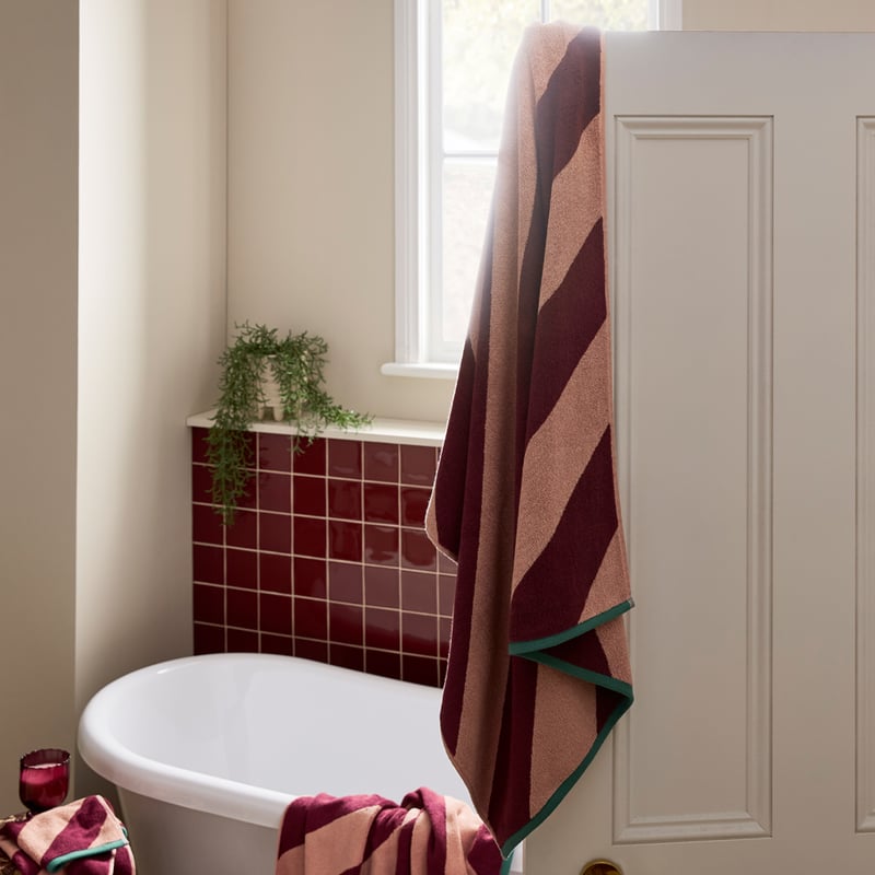 Diagonal Stripe Wine & Antique Pink Towel Range