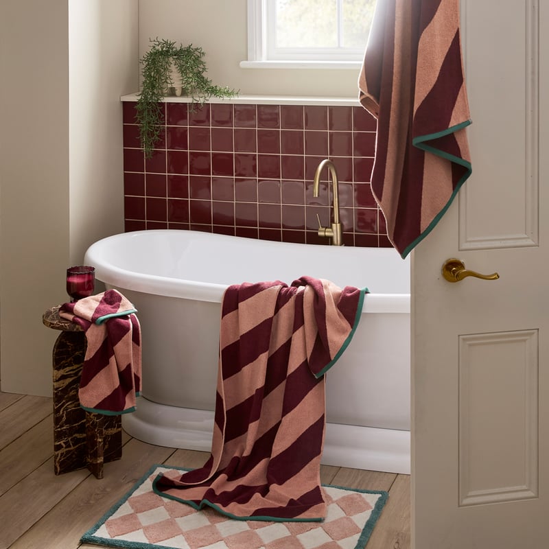 Diagonal Stripe Wine & Antique Pink Towel Range