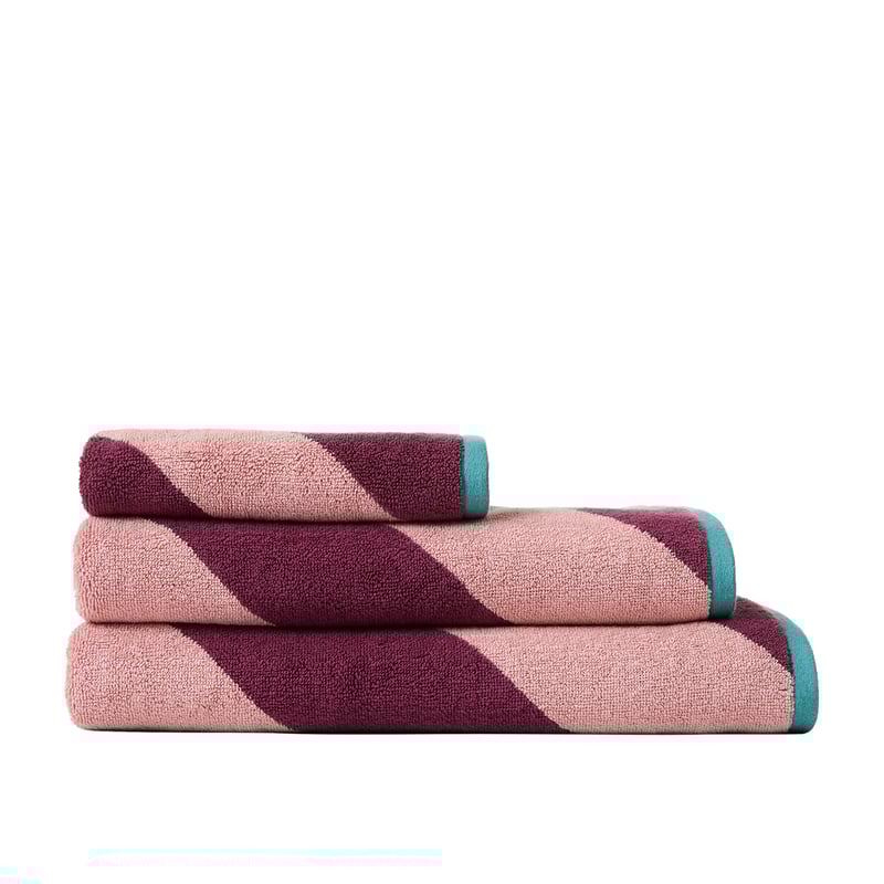 Diagonal Stripe Wine & Antique Pink Towel Range