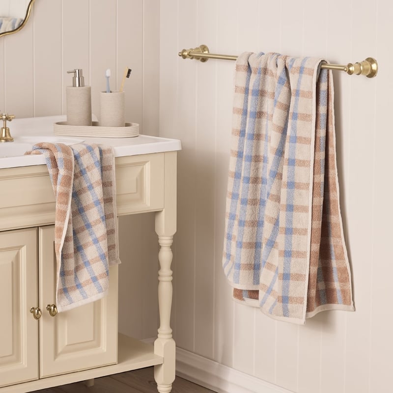 Cottage Check Beach & Bran Towel Range