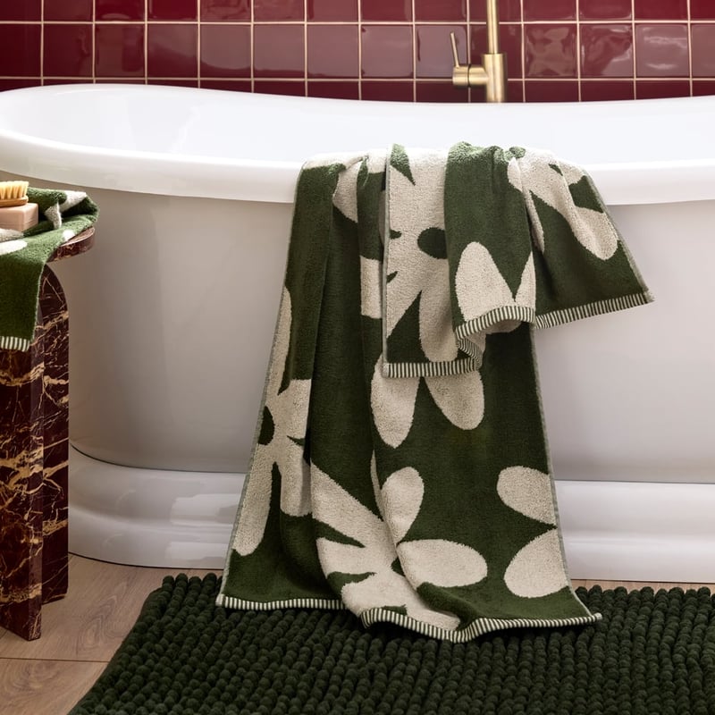 Livia Spinach & Beach Reversible Floral Towel Range