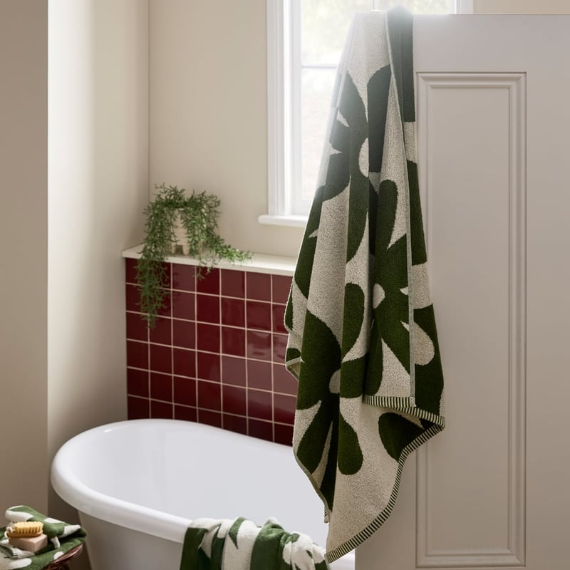 Livia Spinach & Beach Reversible Floral Towel Range