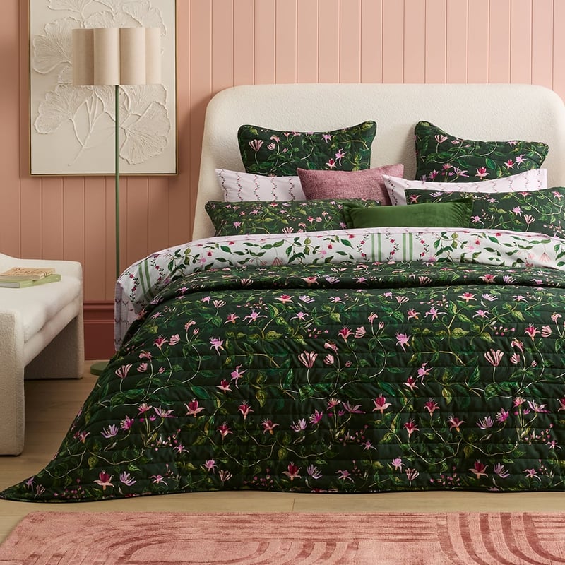 Greta Floral Green Quilted Coverlet Separates