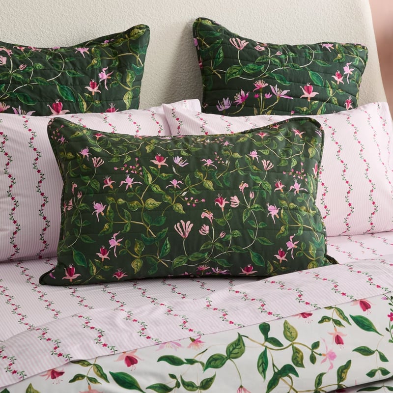 Greta Floral Green Quilted Coverlet Separates