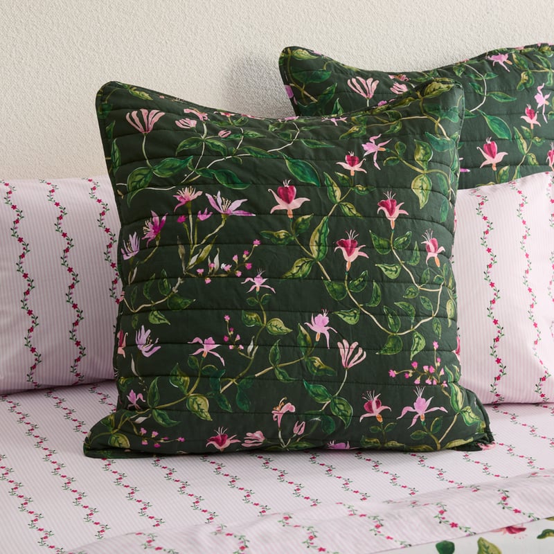 Greta Floral Green Quilted Coverlet Separates