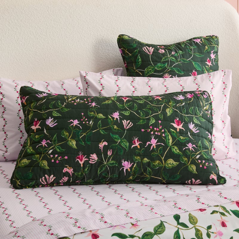 Greta Floral Green Quilted Coverlet Separates